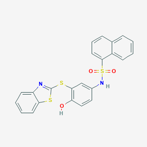 molecular formula C23H16N2O3S3 B281173 N-[3-(1,3-benzothiazol-2-ylsulfanyl)-4-hydroxyphenyl]naphthalene-1-sulfonamide 