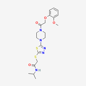molecular formula C20H27N5O4S2 B2811764 2-[(5-{4-[2-(2-methoxyphenoxy)acetyl]piperazin-1-yl}-1,3,4-thiadiazol-2-yl)sulfanyl]-N-(propan-2-yl)acetamide CAS No. 1105226-82-1