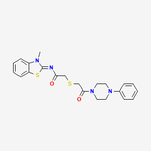 molecular formula C22H24N4O2S2 B2811797 N-[(2Z)-3-methyl-2,3-dihydro-1,3-benzothiazol-2-ylidene]-2-{[2-oxo-2-(4-phenylpiperazin-1-yl)ethyl]sulfanyl}acetamide CAS No. 851717-22-1