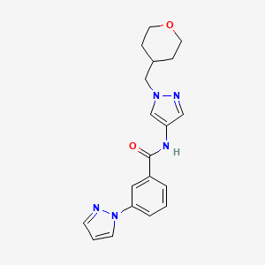 molecular formula C19H21N5O2 B2811813 3-(1H-吡唑-1-基)-N-(1-((四氢-2H-吡喃-4-基)甲基)-1H-吡唑-4-基)苯甲酰胺 CAS No. 1706275-11-7