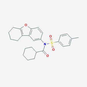 molecular formula C26H29NO4S B281182 N-[(4-METHYLPHENYL)SULFONYL]-N-(6,7,8,9-TETRAHYDRODIBENZO[B,D]FURAN-2-YL)CYCLOHEXANECARBOXAMIDE 