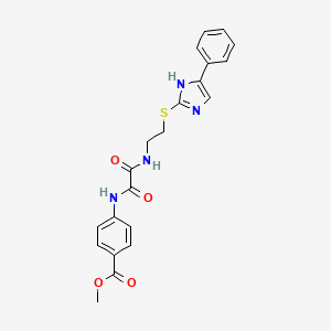 molecular formula C21H20N4O4S B2811823 methyl 4-(2-oxo-2-((2-((4-phenyl-1H-imidazol-2-yl)thio)ethyl)amino)acetamido)benzoate CAS No. 897457-36-2
