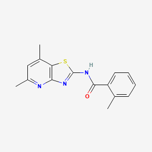 molecular formula C16H15N3OS B2811826 N-(5,7-二甲基噻唑并[4,5-b]吡啶-2-基)-2-甲基苯甲酰胺 CAS No. 1020967-98-9