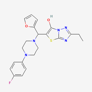 molecular formula C21H22FN5O2S B2811830 2-乙基-5-((4-(4-氟苯基)哌嗪-1-基)(呋喃-2-基)甲基)噻唑并[3,2-b][1,2,4]三唑-6-醇 CAS No. 886915-16-8