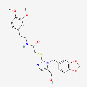 2-((1-(benzo[d][1,3]dioxol-5-ylmethyl)-5-(hydroxymethyl)-1H-imidazol-2-yl)thio)-N-(3,4-dimethoxyphenethyl)acetamide