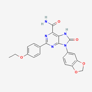 molecular formula C21H17N5O5 B2811836 9-(1,3-苯并二噁咯-5-基)-2-(4-乙氧基苯基)-8-氧代-8,9-二氢-7H-嘧啶-6-羧酰胺 CAS No. 898443-39-5