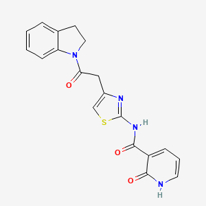 molecular formula C19H16N4O3S B2811846 N-(4-(2-(indolin-1-yl)-2-oxoethyl)thiazol-2-yl)-2-oxo-1,2-dihydropyridine-3-carboxamide CAS No. 946258-15-7