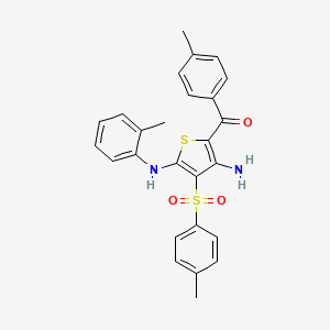 molecular formula C26H24N2O3S2 B2811849 5-(4-METHYLBENZOYL)-3-(4-METHYLBENZENESULFONYL)-N2-(2-METHYLPHENYL)THIOPHENE-2,4-DIAMINE CAS No. 890819-01-9