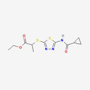 molecular formula C11H15N3O3S2 B2811887 Ethyl 2-((5-(cyclopropanecarboxamido)-1,3,4-thiadiazol-2-yl)thio)propanoate CAS No. 391875-03-9