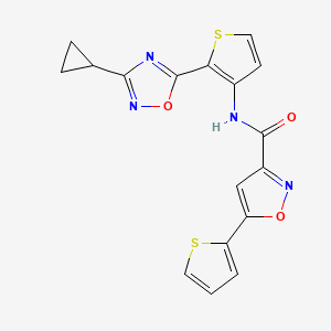 molecular formula C17H12N4O3S2 B2811894 N-(2-(3-cyclopropyl-1,2,4-oxadiazol-5-yl)thiophen-3-yl)-5-(thiophen-2-yl)isoxazole-3-carboxamide CAS No. 1705090-27-2