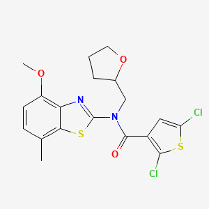 molecular formula C19H18Cl2N2O3S2 B2811896 2,5-dichloro-N-(4-methoxy-7-methylbenzo[d]thiazol-2-yl)-N-((tetrahydrofuran-2-yl)methyl)thiophene-3-carboxamide CAS No. 922373-55-5