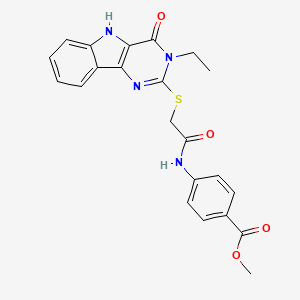 molecular formula C22H20N4O4S B2811919 methyl 4-[2-({3-ethyl-4-oxo-3H,4H,5H-pyrimido[5,4-b]indol-2-yl}sulfanyl)acetamido]benzoate CAS No. 888461-05-0