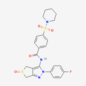 molecular formula C23H23FN4O4S2 B2811948 N-[2-(4-fluorophenyl)-5-oxo-2H,4H,6H-5lambda4-thieno[3,4-c]pyrazol-3-yl]-4-(piperidine-1-sulfonyl)benzamide CAS No. 958717-65-2