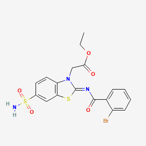 molecular formula C18H16BrN3O5S2 B2811960 ethyl 2-[(2Z)-2-[(2-bromobenzoyl)imino]-6-sulfamoyl-2,3-dihydro-1,3-benzothiazol-3-yl]acetate CAS No. 865247-58-1