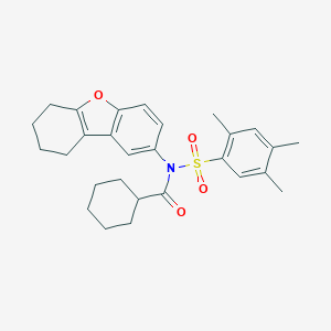 molecular formula C28H33NO4S B281197 N-(6,7,8,9-TETRAHYDRODIBENZO[B,D]FURAN-2-YL)-N-[(2,4,5-TRIMETHYLPHENYL)SULFONYL]CYCLOHEXANECARBOXAMIDE 
