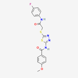 molecular formula C18H15FN4O3S2 B2811988 N-(5-((2-((4-fluorophenyl)amino)-2-oxoethyl)thio)-1,3,4-thiadiazol-2-yl)-4-methoxybenzamide CAS No. 392297-63-1