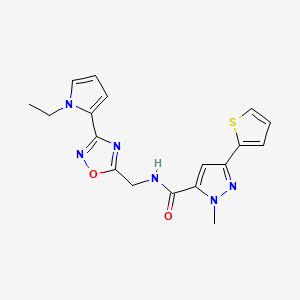 N-((3-(1-ethyl-1H-pyrrol-2-yl)-1,2,4-oxadiazol-5-yl)methyl)-1-methyl-3-(thiophen-2-yl)-1H-pyrazole-5-carboxamide