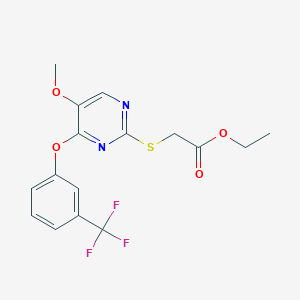 molecular formula C16H15F3N2O4S B2812055 Ethyl 2-((5-methoxy-4-(3-(trifluoromethyl)phenoxy)-2-pyrimidinyl)sulfanyl)acetate CAS No. 338423-35-1