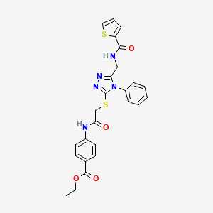 molecular formula C25H23N5O4S2 B2812069 ethyl 4-{2-[(4-phenyl-5-{[(thiophen-2-yl)formamido]methyl}-4H-1,2,4-triazol-3-yl)sulfanyl]acetamido}benzoate CAS No. 394215-11-3