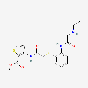 molecular formula C19H21N3O4S2 B2812115 Methyl 3-({2-[(2-{[2-(allylamino)acetyl]amino}phenyl)sulfanyl]acetyl}amino)-2-thiophenecarboxylate CAS No. 866017-59-6