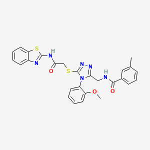 molecular formula C27H24N6O3S2 B2812145 N-((5-((2-(benzo[d]thiazol-2-ylamino)-2-oxoethyl)thio)-4-(2-methoxyphenyl)-4H-1,2,4-triazol-3-yl)methyl)-3-methylbenzamide CAS No. 391916-34-0