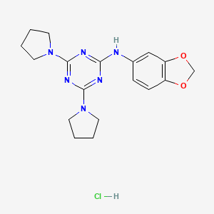 B2812179 N-(benzo[d][1,3]dioxol-5-yl)-4,6-di(pyrrolidin-1-yl)-1,3,5-triazin-2-amine hydrochloride CAS No. 1179464-19-7