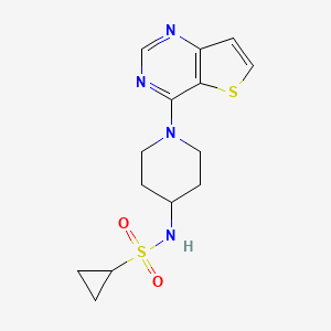 molecular formula C14H18N4O2S2 B2812226 N-(1-{thieno[3,2-d]pyrimidin-4-yl}piperidin-4-yl)cyclopropanesulfonamide CAS No. 2415456-59-4