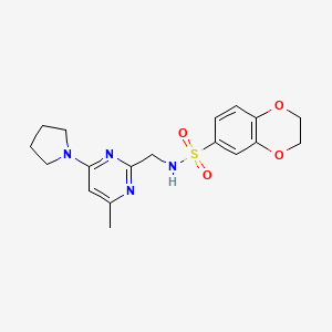 molecular formula C18H22N4O4S B2812239 N-((4-methyl-6-(pyrrolidin-1-yl)pyrimidin-2-yl)methyl)-2,3-dihydrobenzo[b][1,4]dioxine-6-sulfonamide CAS No. 1797618-57-5
