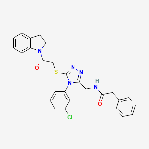molecular formula C27H24ClN5O2S B2812243 N-((4-(3-chlorophenyl)-5-((2-(indolin-1-yl)-2-oxoethyl)thio)-4H-1,2,4-triazol-3-yl)methyl)-2-phenylacetamide CAS No. 391949-25-0