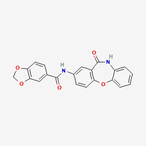 molecular formula C21H14N2O5 B2812249 N-(11-oxo-10,11-dihydrodibenzo[b,f][1,4]oxazepin-2-yl)benzo[d][1,3]dioxole-5-carboxamide CAS No. 921891-16-9