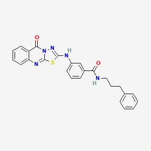 3-((5-oxo-5H-[1,3,4]thiadiazolo[2,3-b]quinazolin-2-yl)amino)-N-(3-phenylpropyl)benzamide
