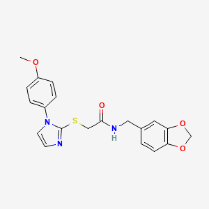 molecular formula C20H19N3O4S B2812300 N-[(2H-1,3-benzodioxol-5-yl)methyl]-2-{[1-(4-methoxyphenyl)-1H-imidazol-2-yl]sulfanyl}acetamide CAS No. 851132-61-1