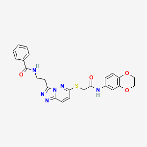 B2812330 N-(2-(6-((2-((2,3-dihydrobenzo[b][1,4]dioxin-6-yl)amino)-2-oxoethyl)thio)-[1,2,4]triazolo[4,3-b]pyridazin-3-yl)ethyl)benzamide CAS No. 872994-02-0