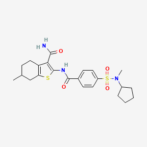 molecular formula C23H29N3O4S2 B2812331 2-(4-(N-cyclopentyl-N-methylsulfamoyl)benzamido)-6-methyl-4,5,6,7-tetrahydrobenzo[b]thiophene-3-carboxamide CAS No. 941959-72-4