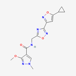 molecular formula C15H16N6O4 B2812417 N-((3-(5-cyclopropylisoxazol-3-yl)-1,2,4-oxadiazol-5-yl)methyl)-3-methoxy-1-methyl-1H-pyrazole-4-carboxamide CAS No. 1903683-88-4