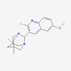 molecular formula C20H24IN3O B2812424 (1S,2R,5R)-2-(2-iodo-6-methoxyquinolin-3-yl)-5,7-dimethyl-1,3-diazaadamantane CAS No. 1442540-55-7