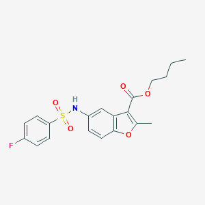 molecular formula C20H20FNO5S B281243 BUTYL 5-(4-FLUOROBENZENESULFONAMIDO)-2-METHYL-1-BENZOFURAN-3-CARBOXYLATE 