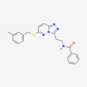 molecular formula C22H21N5OS B2812436 N-[2-[6-[(3-methylphenyl)methylsulfanyl]-[1,2,4]triazolo[4,3-b]pyridazin-3-yl]ethyl]benzamide CAS No. 872994-35-9