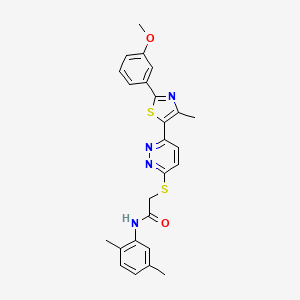 molecular formula C25H24N4O2S2 B2812452 N-(2,5-dimethylphenyl)-2-({6-[2-(3-methoxyphenyl)-4-methyl-1,3-thiazol-5-yl]pyridazin-3-yl}sulfanyl)acetamide CAS No. 923172-97-8