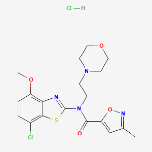 molecular formula C19H22Cl2N4O4S B2812517 N-(7-CHLORO-4-METHOXY-1,3-BENZOTHIAZOL-2-YL)-3-METHYL-N-[2-(MORPHOLIN-4-YL)ETHYL]-1,2-OXAZOLE-5-CARBOXAMIDE HYDROCHLORIDE CAS No. 1323432-08-1