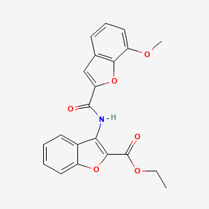 molecular formula C21H17NO6 B2812522 ethyl 3-(7-methoxy-1-benzofuran-2-amido)-1-benzofuran-2-carboxylate CAS No. 921569-45-1