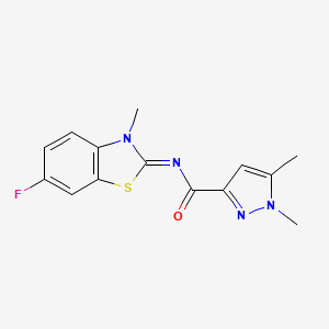 molecular formula C14H13FN4OS B2812523 N-(6-fluoro-3-methylbenzo[d]thiazol-2(3H)-ylidene)-1,5-dimethyl-1H-pyrazole-3-carboxamide CAS No. 1020051-64-2
