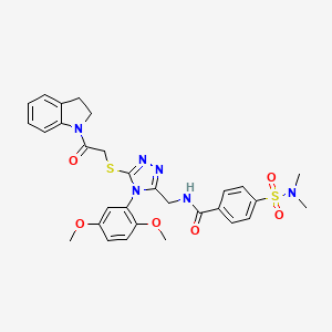 molecular formula C30H32N6O6S2 B2812561 N-[(5-{[2-(2,3-dihydro-1H-indol-1-yl)-2-oxoethyl]sulfanyl}-4-(2,5-dimethoxyphenyl)-4H-1,2,4-triazol-3-yl)methyl]-4-(dimethylsulfamoyl)benzamide CAS No. 309968-39-6