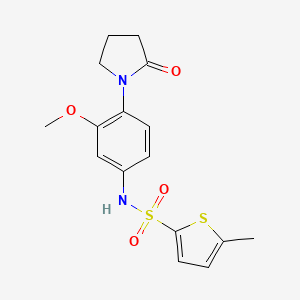 molecular formula C16H18N2O4S2 B2812565 N-[3-methoxy-4-(2-oxopyrrolidin-1-yl)phenyl]-5-methylthiophene-2-sulfonamide CAS No. 942012-80-8