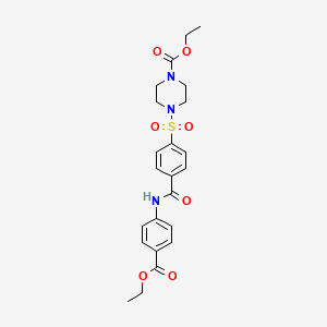 molecular formula C23H27N3O7S B2812567 ethyl 4-(4-{[4-(ethoxycarbonyl)phenyl]carbamoyl}benzenesulfonyl)piperazine-1-carboxylate CAS No. 399001-00-4