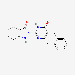 molecular formula C19H20N4O2 B2812626 2-(5-benzyl-4-methyl-6-oxo-1,6-dihydro-2-pyrimidinyl)-1,2,4,5,6,7-hexahydro-3H-indazol-3-one CAS No. 866137-84-0