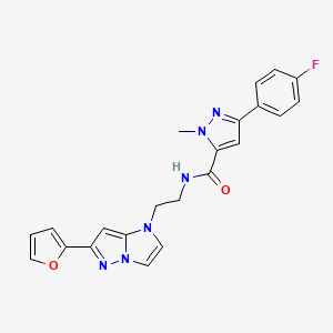 molecular formula C22H19FN6O2 B2812677 3-(4-fluorophenyl)-N-(2-(6-(furan-2-yl)-1H-imidazo[1,2-b]pyrazol-1-yl)ethyl)-1-methyl-1H-pyrazole-5-carboxamide CAS No. 1798513-26-4