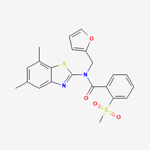 molecular formula C22H20N2O4S2 B2812684 N-(5,7-dimethylbenzo[d]thiazol-2-yl)-N-(furan-2-ylmethyl)-2-(methylsulfonyl)benzamide CAS No. 922407-53-2