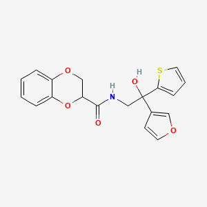 molecular formula C19H17NO5S B2812686 N-(2-(furan-3-yl)-2-hydroxy-2-(thiophen-2-yl)ethyl)-2,3-dihydrobenzo[b][1,4]dioxine-2-carboxamide CAS No. 2034487-35-7