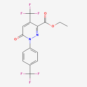 molecular formula C15H10F6N2O3 B2812697 Ethyl 6-oxo-4-(trifluoromethyl)-1-[4-(trifluoromethyl)phenyl]-1,6-dihydro-3-pyridazinecarboxylate CAS No. 478067-23-1